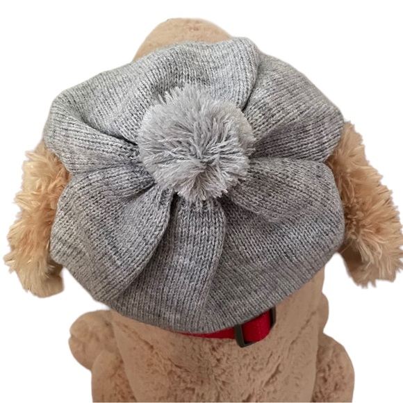 Dog Knit Winter Hat + Red Collar L Gray Red - Picture 5 of 14